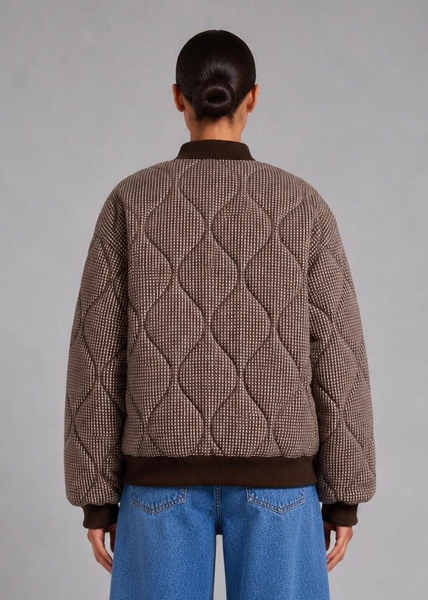 Hutton Quilted Bomber, Choc/Check