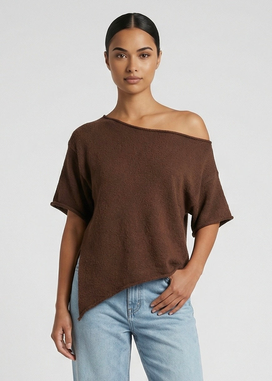Lisbon Asym Knit Tee, Choc