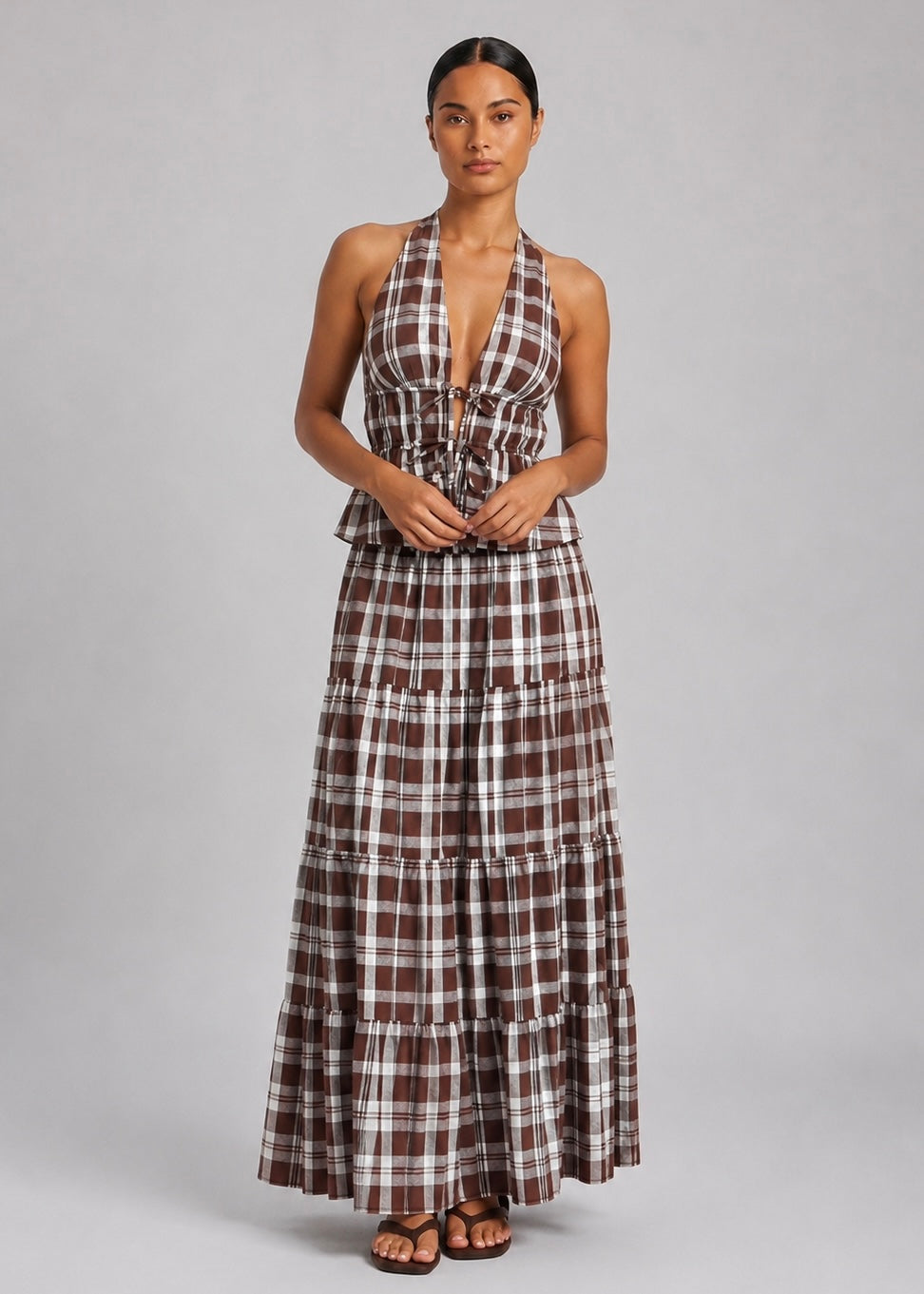 Whitney Halter Top, Choc/Check