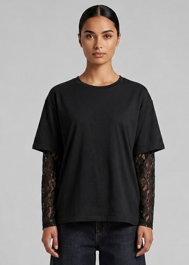 Sabre Lace Longsleeve Tee, Black
