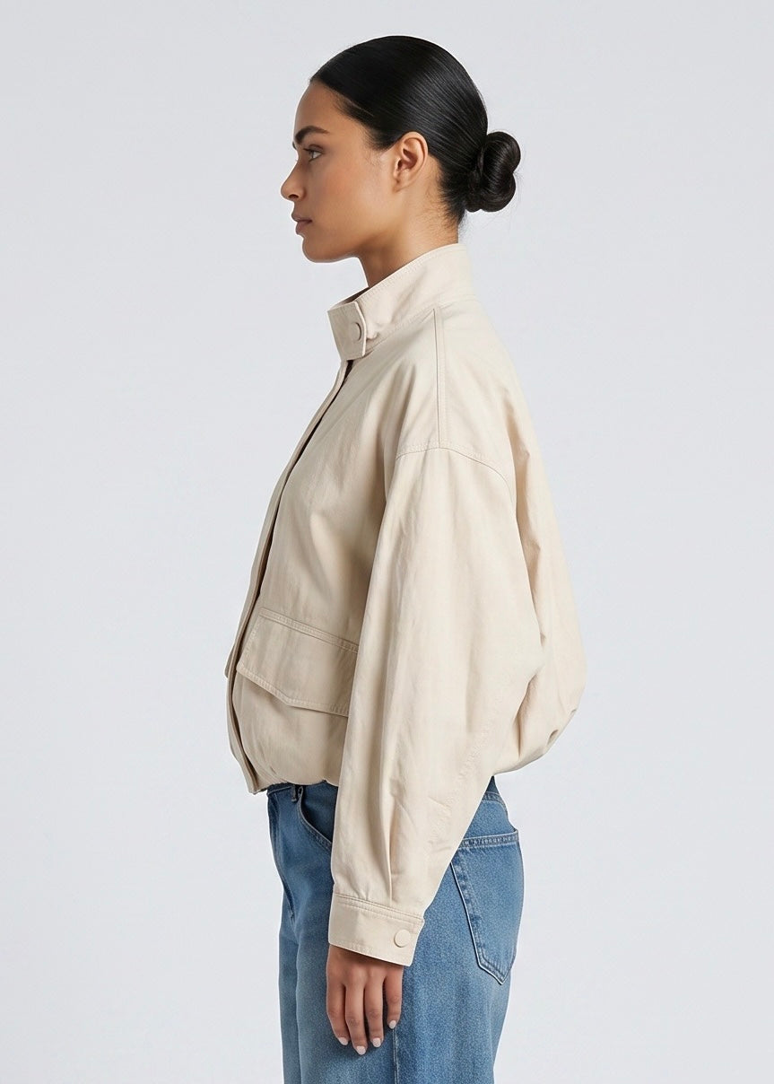 Denver Faux Leather Bomber, Cream