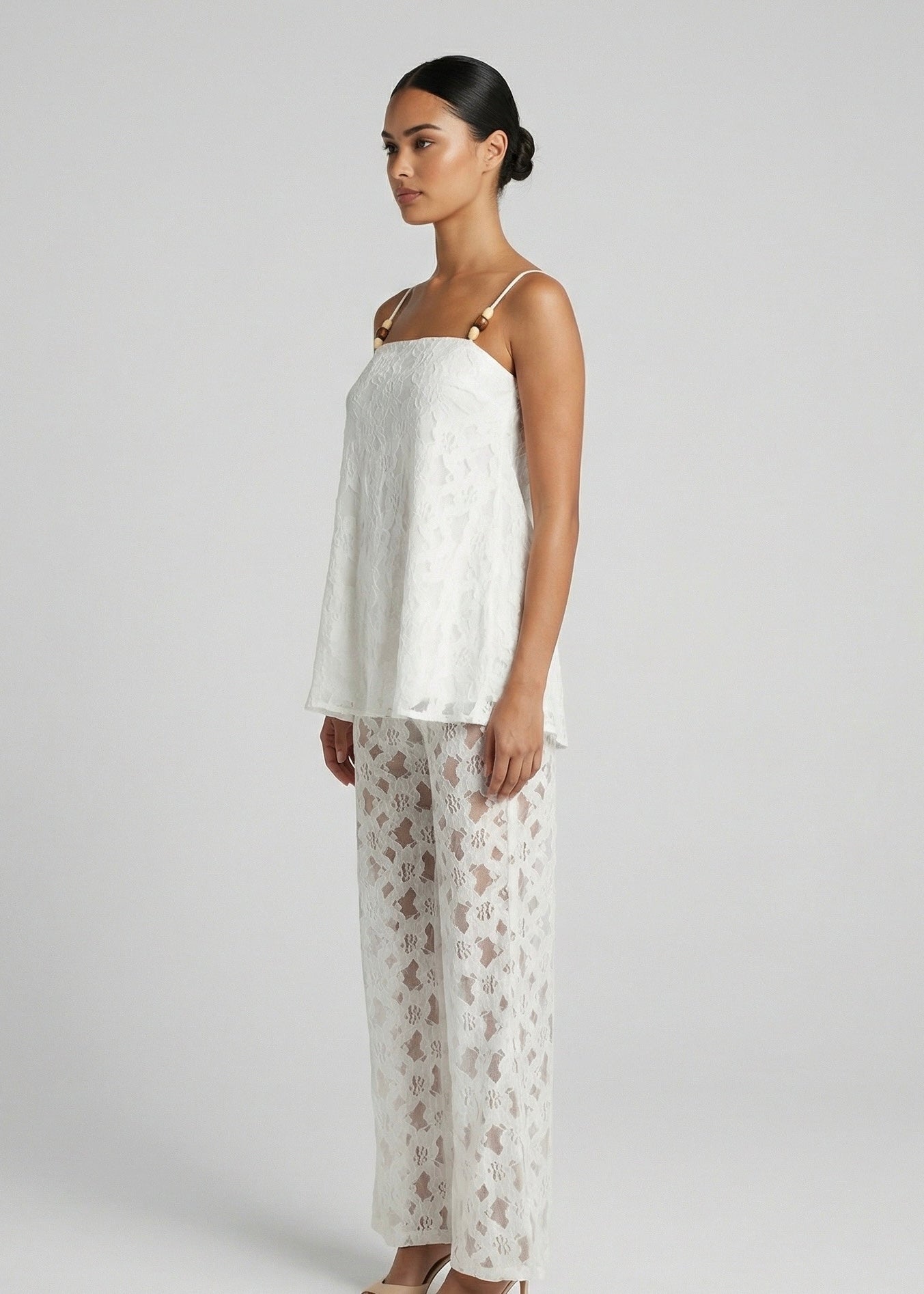 Romada Lace Pant Set, Wht