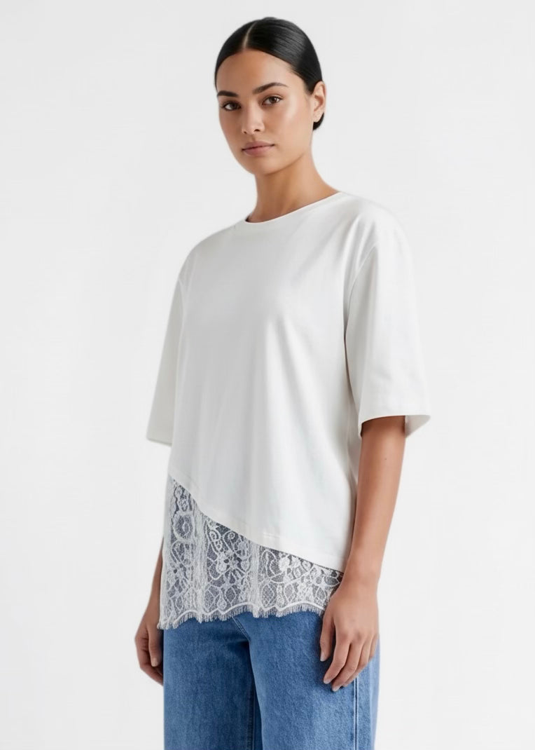 Tobin Lace Tee, Wht