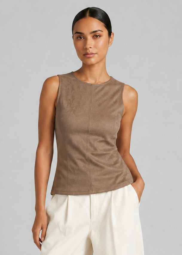 Mustang Faux Suede Top, Brown