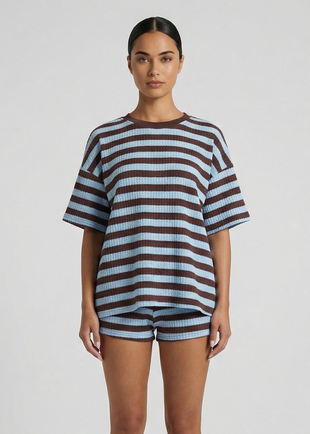 Tobi Waffle Tee, Choc/Blue