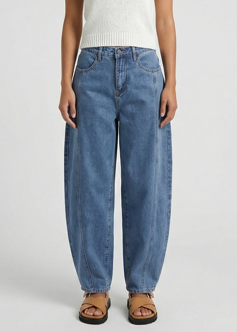 Dustin Barrel Jeans, Mid Wash Denim