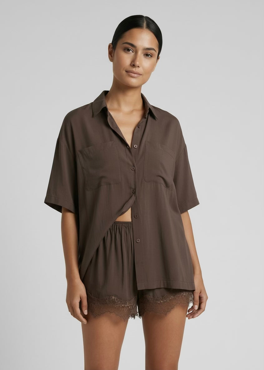 Chantilly Lace Short Set, Choc