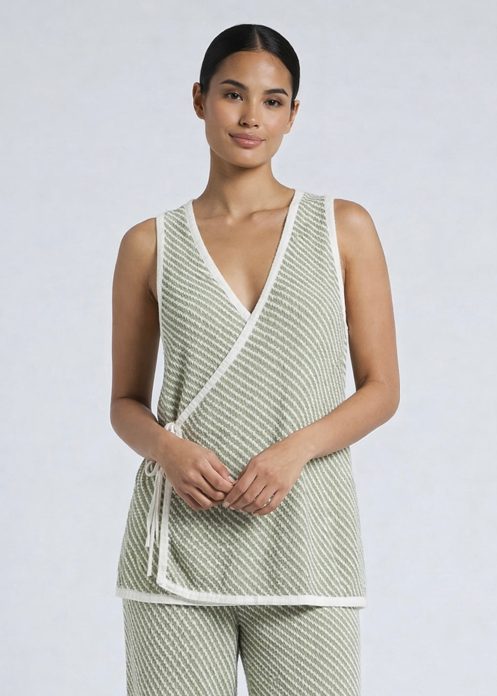 Durham Knit Top, White/Green