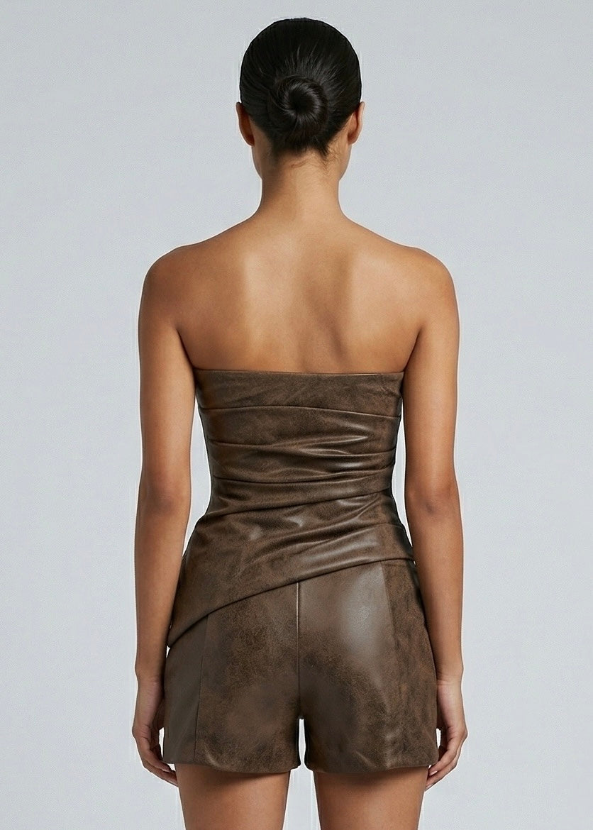 Farro Strapless Top, Mottle Brown