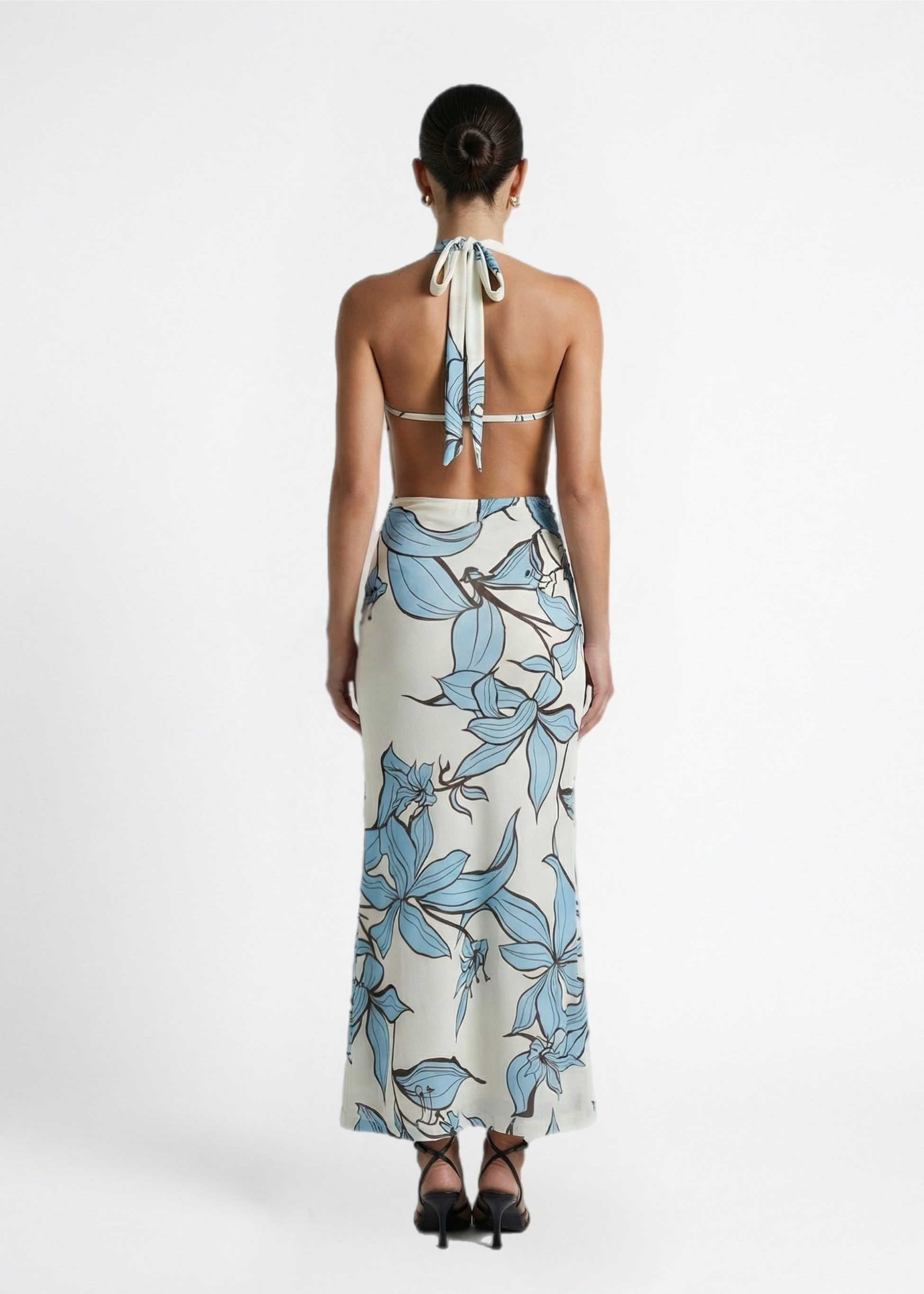 Anya Maxi Dress, Cream/Blue