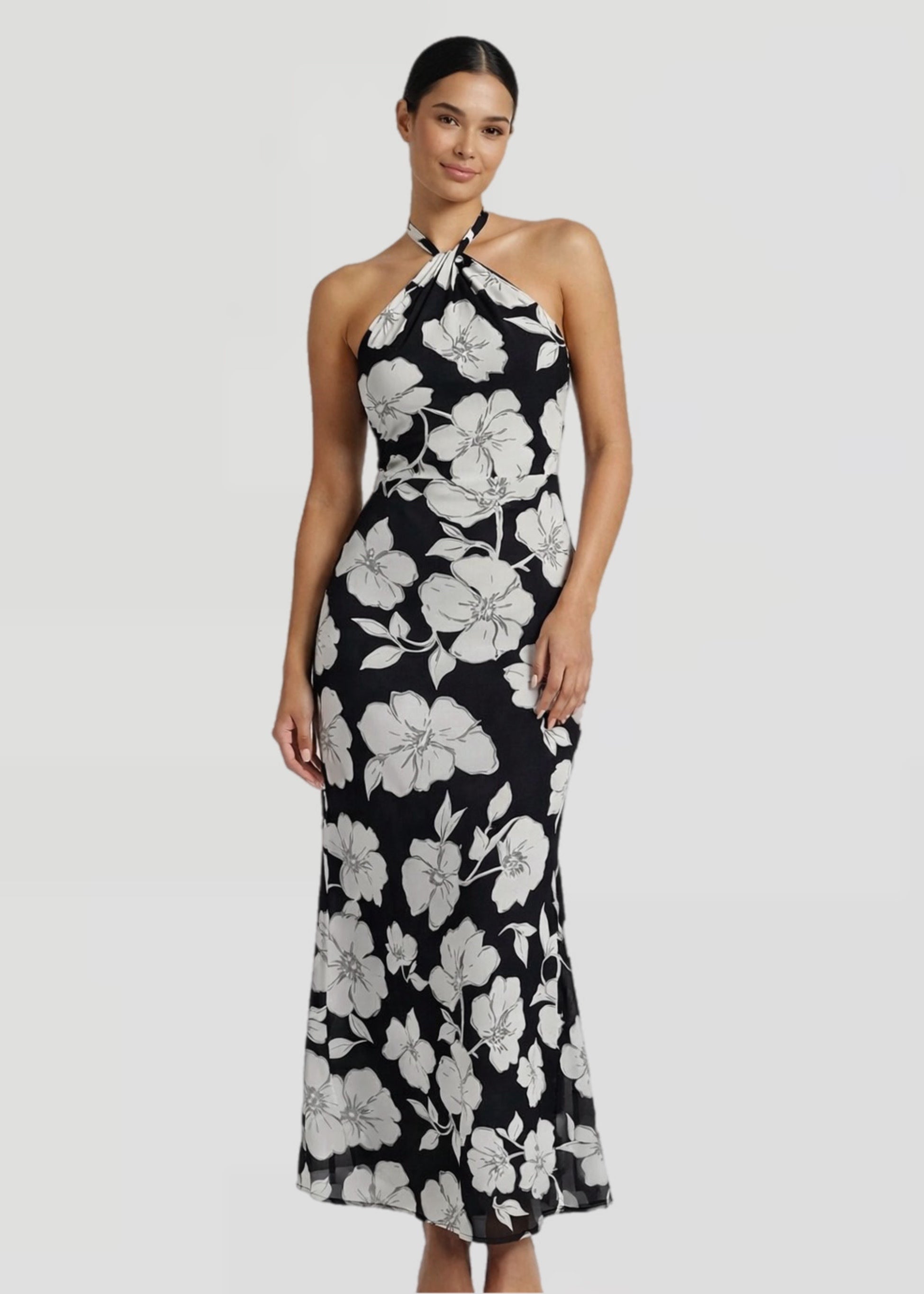 Montego Halter Maxi Dress, Blk Floral