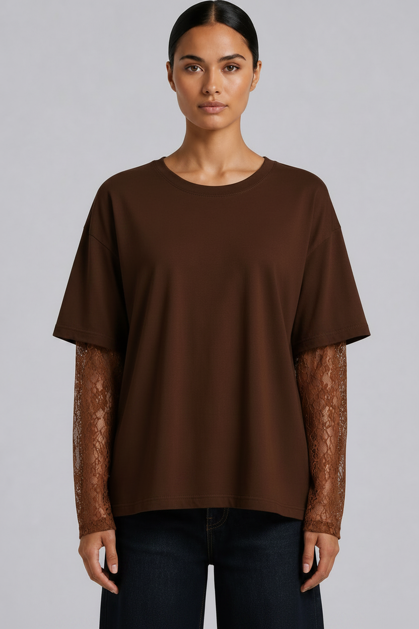 Sabre Lace Longsleeve Tee, Choc