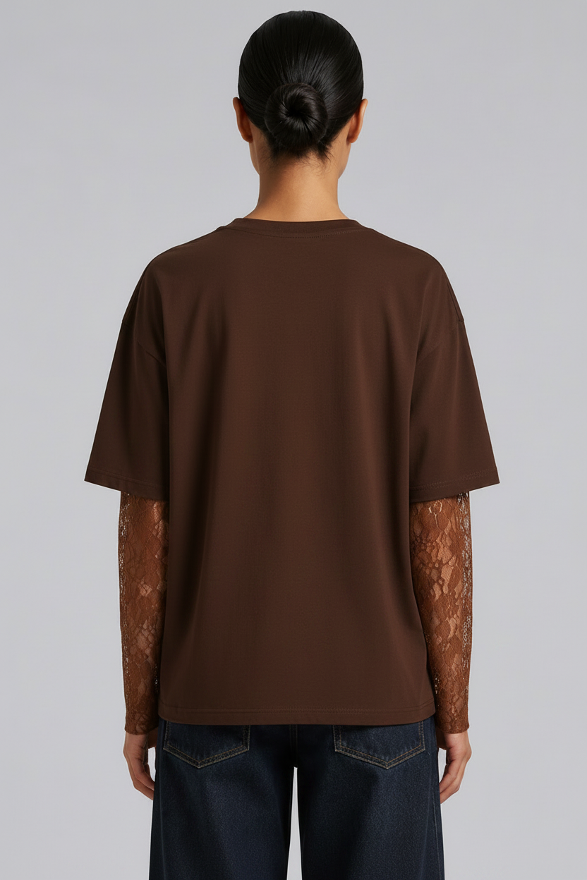 Sabre Lace Longsleeve Tee, Choc