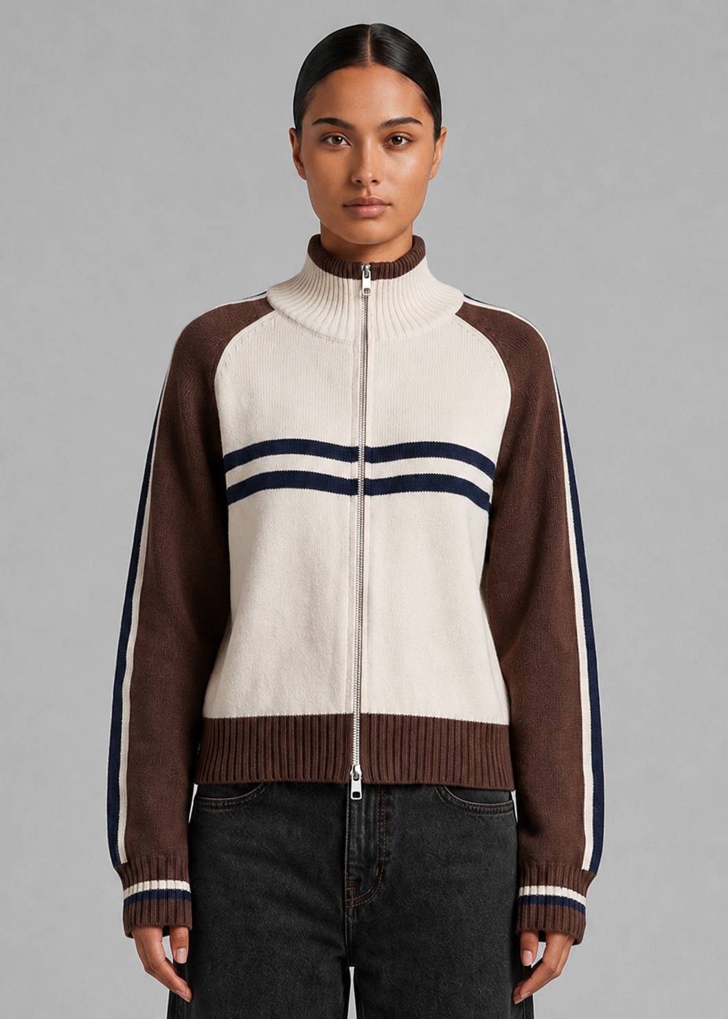 Dusty Knit Cardi, Choc/Navy