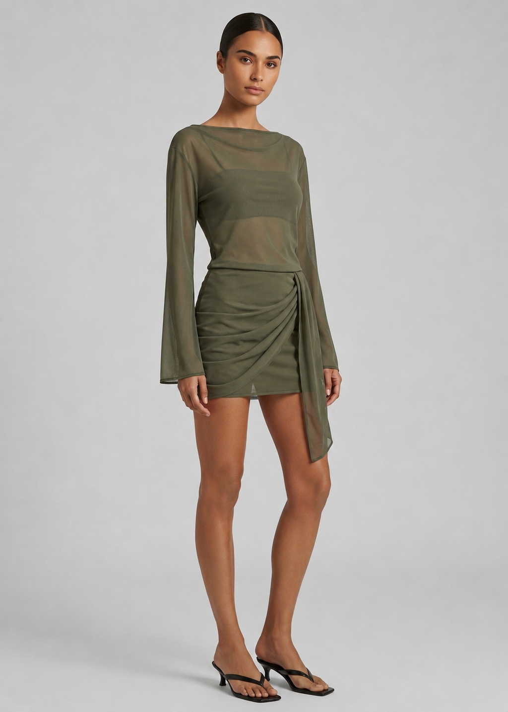 Viore Mesh Mini Dress, Olive