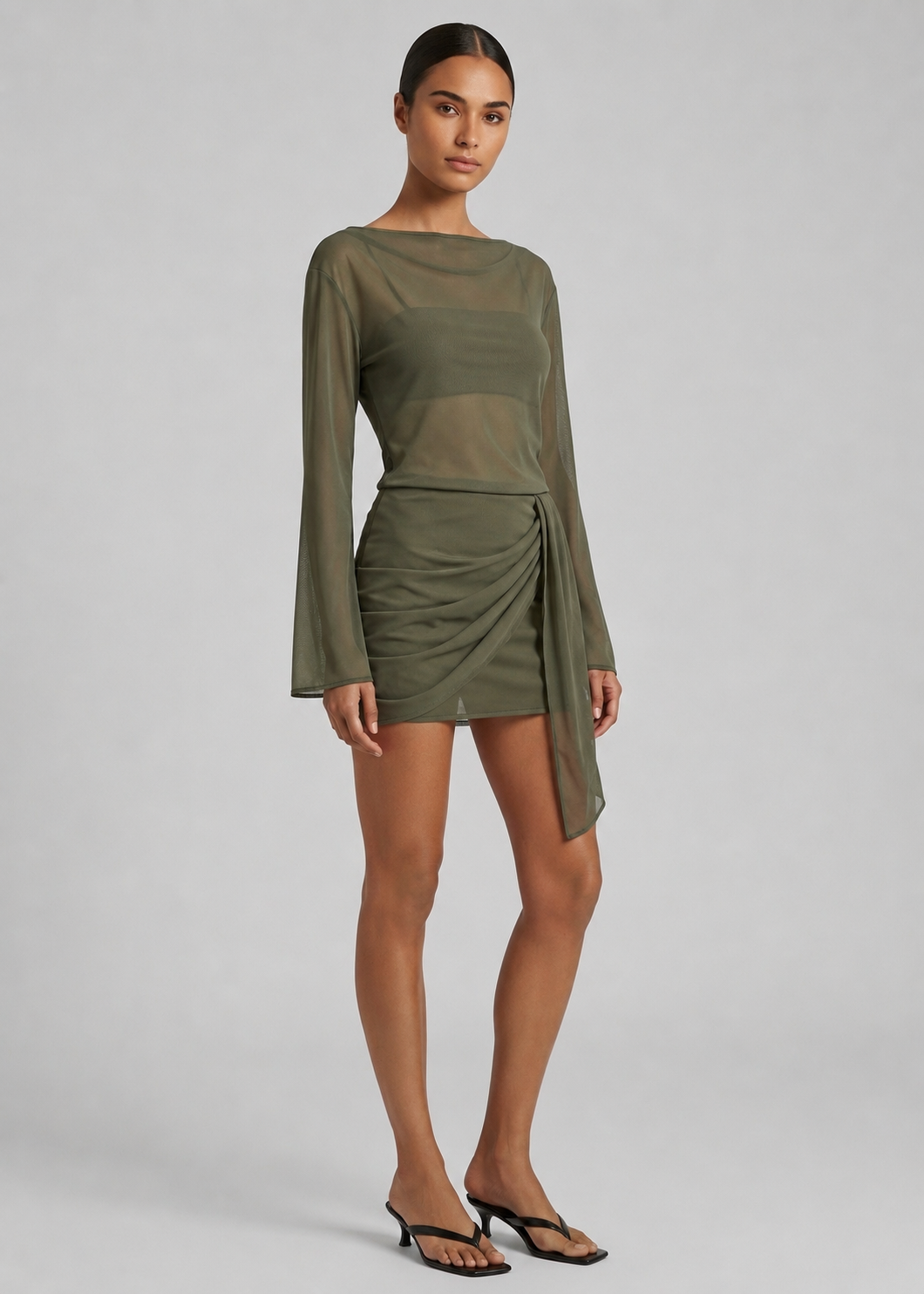Viore Mesh Mini Dress, Olive